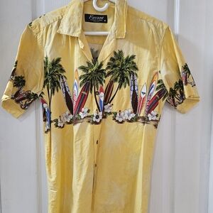 Yellow Hawaiian Surfboard Print Men's Shirt